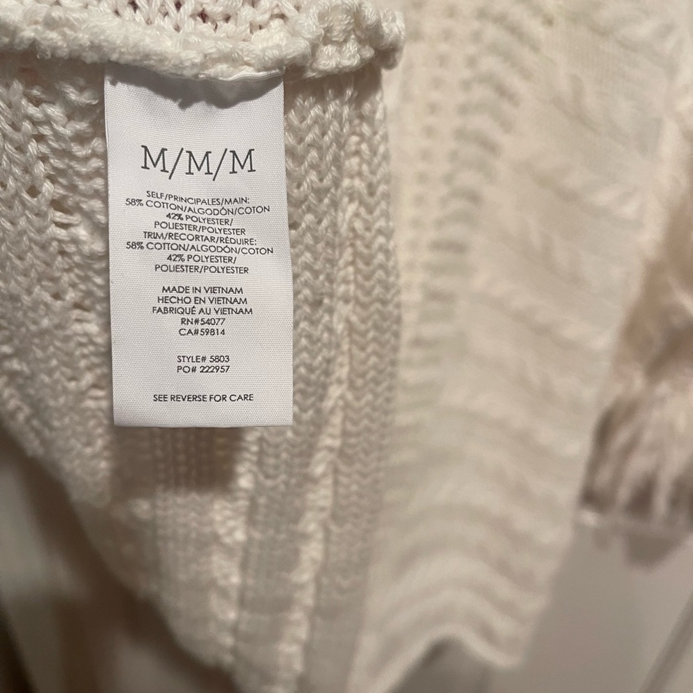 CAbi Fiesta Cream V-Neck Sweater “Poncho” with Fringe Sleeves - Picture 5 of 5